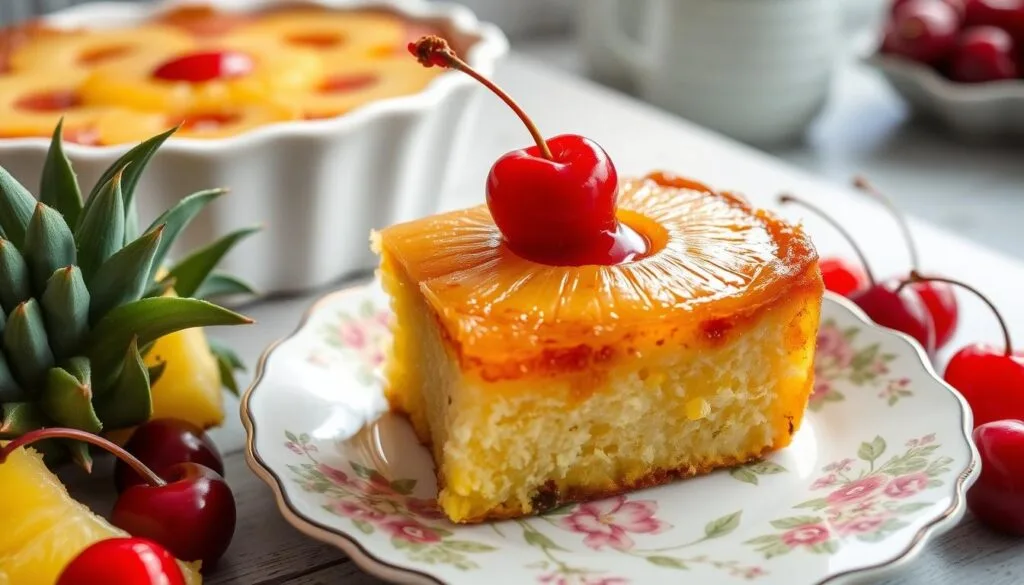 Serving pineapple upside down cake Serving pineapple upside down cake