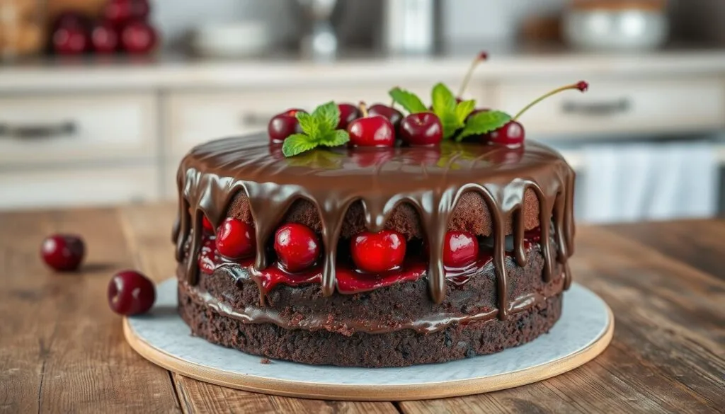 Chocolate cake with cherry filling Chocolate cake with cherry filling