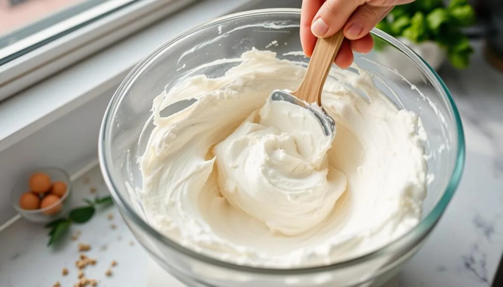 Mixing cream cheese Mixing cream cheese